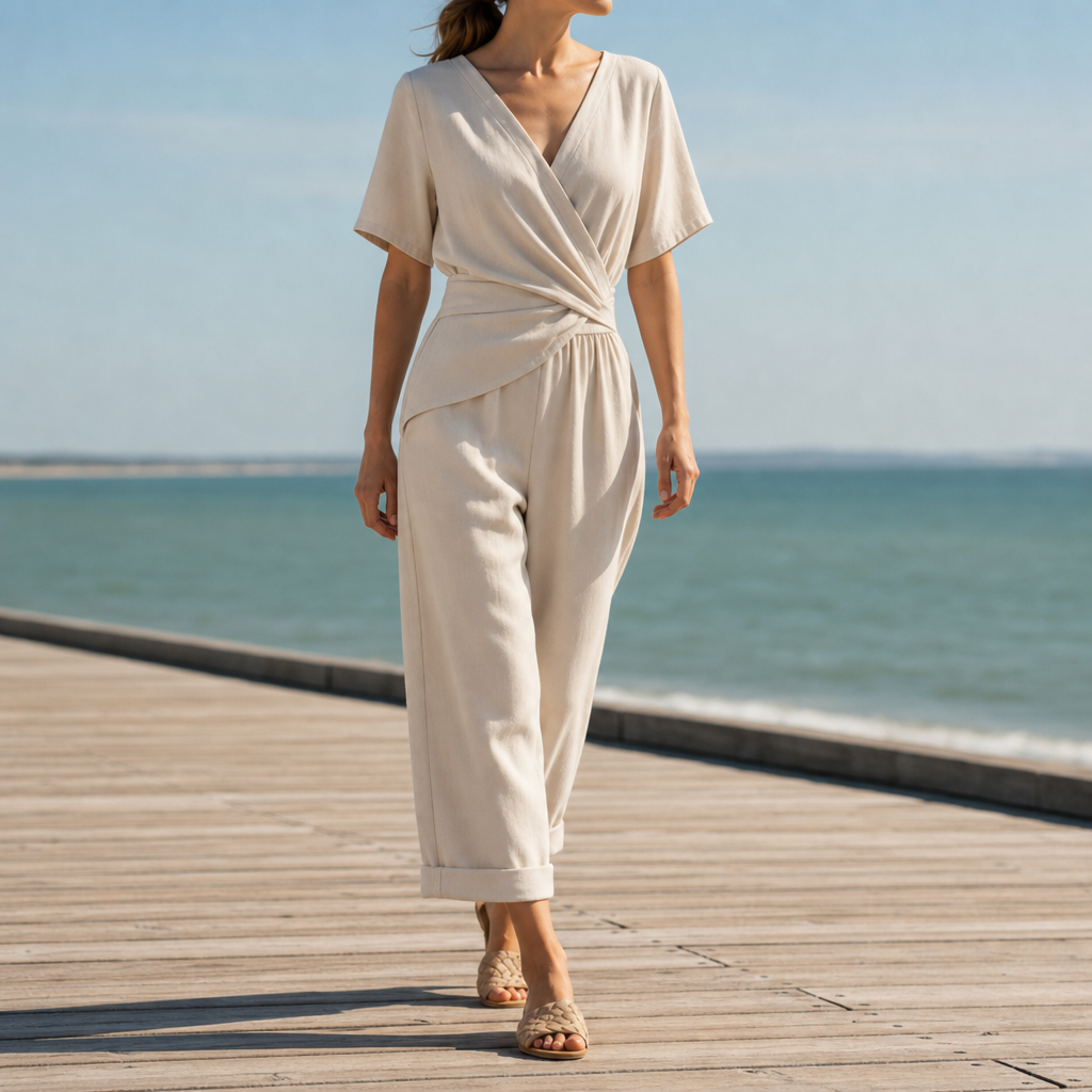 Vieste Wrap Front Jumpsuit in Ivory