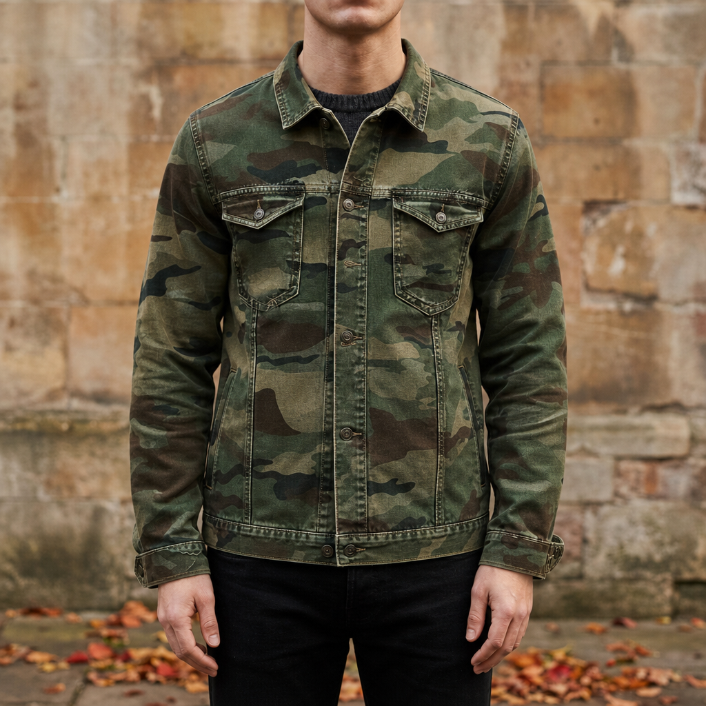 Figueres Camo Canvas Jacket in Army Green