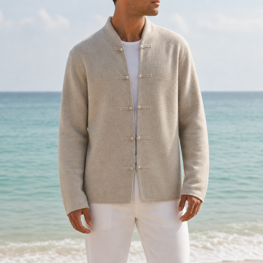 Patmos Loop Button Cashmere Cardigan in Beige