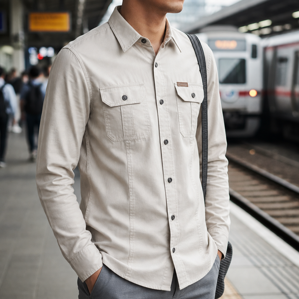 Gaeta Utility Long Sleeve Shirt in Stone
