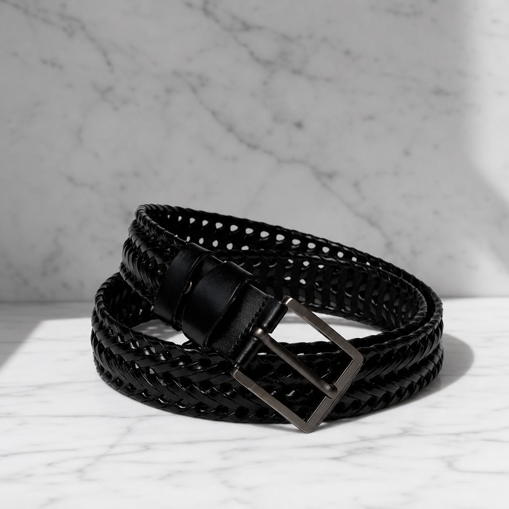 Polignano Braided Leather Belt in Black