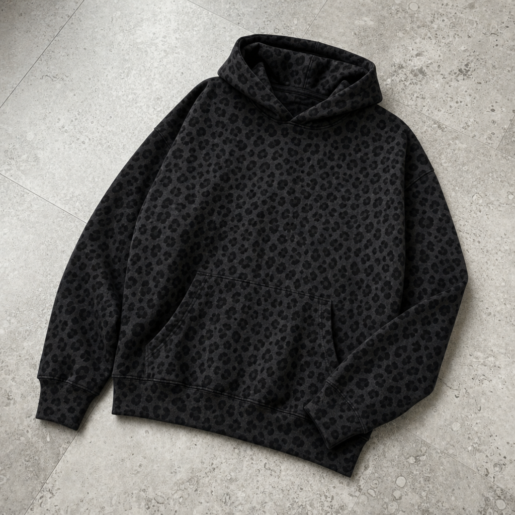 Makarska Leopard Print Hoodie in Black