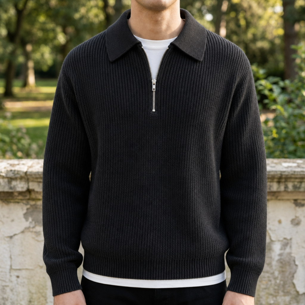 Nerja Quarter Zip Knit Sweater in Black