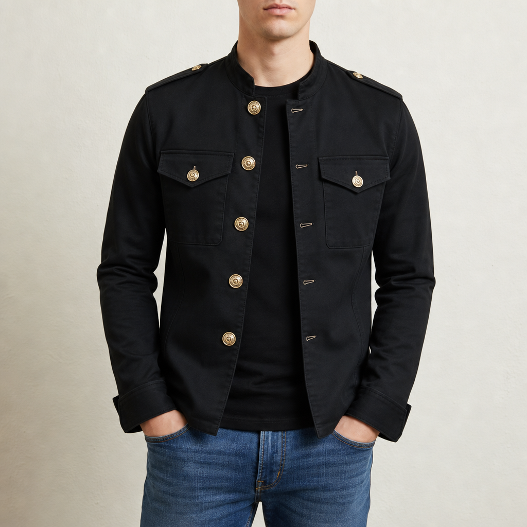 Delphi Military Button Jacket in Black