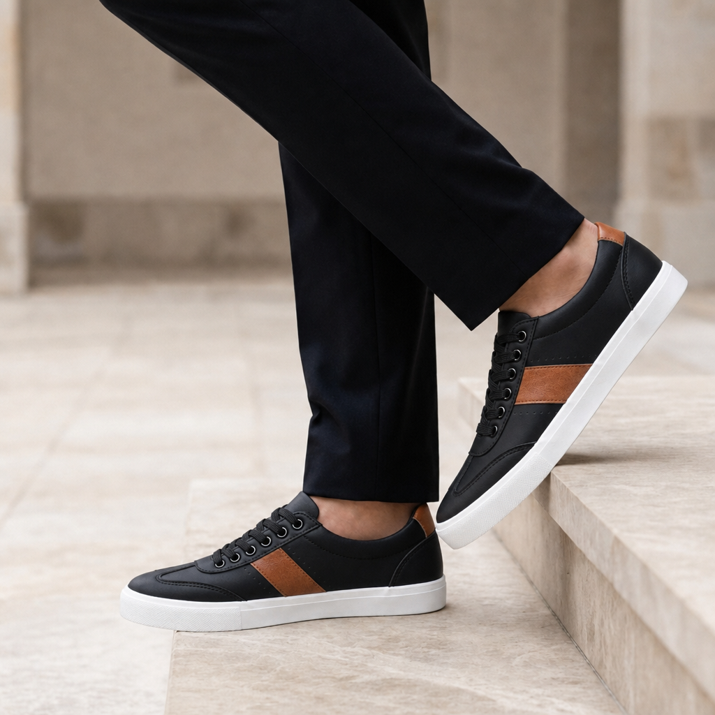 Bergamo White Leather Sneakers in Black