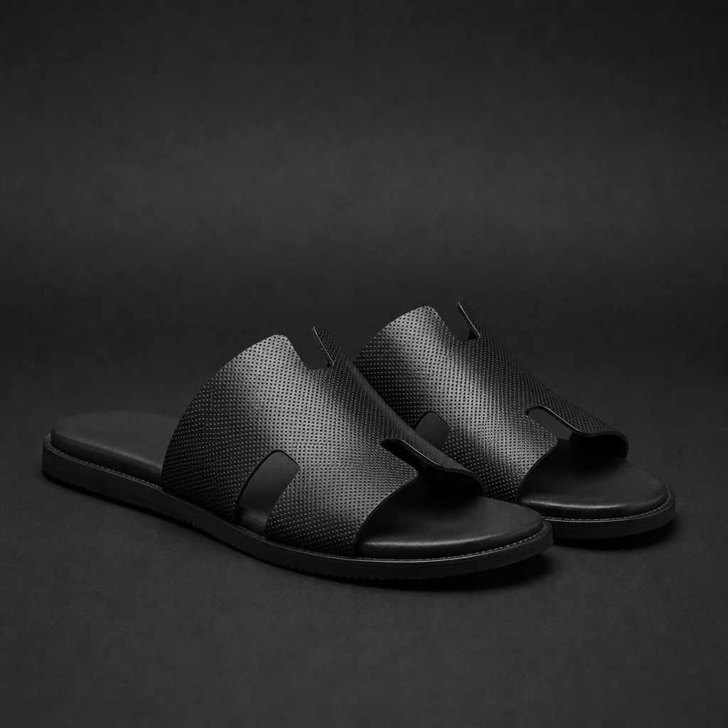 Treviso Perforated H-Strap Slides in Black