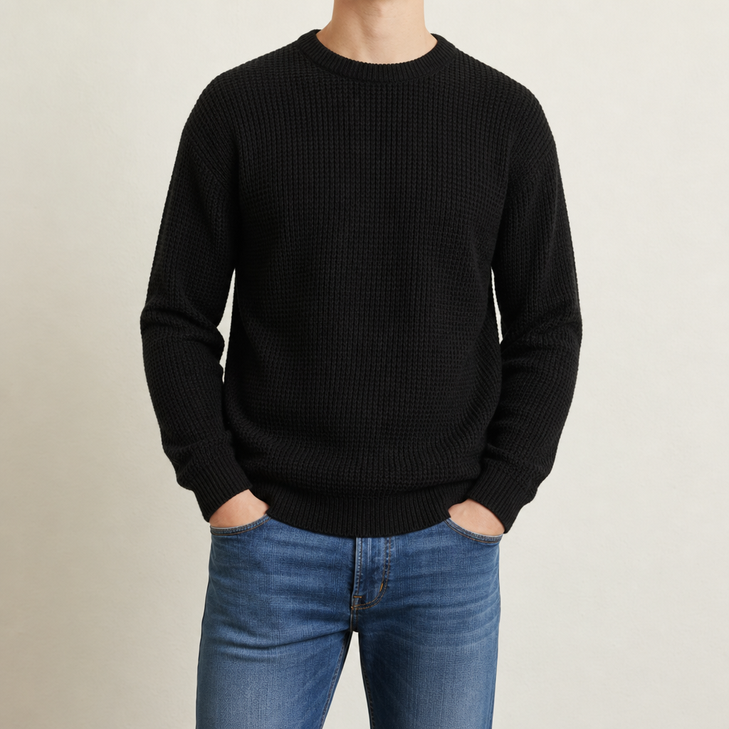 Milos Ribbed Knit Sweater in Black