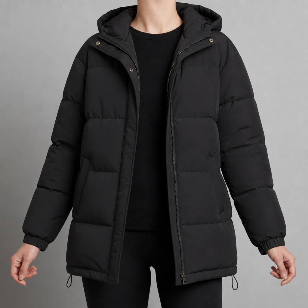 Kea Hooded Quilted Puffer Jacket in Black