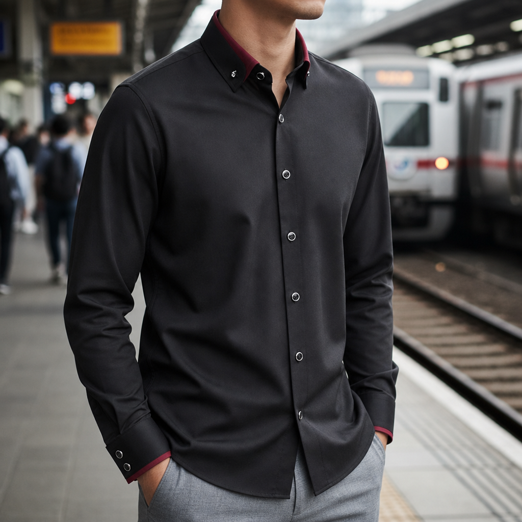 Pollensa Contrast Collar Dress Shirt in Black