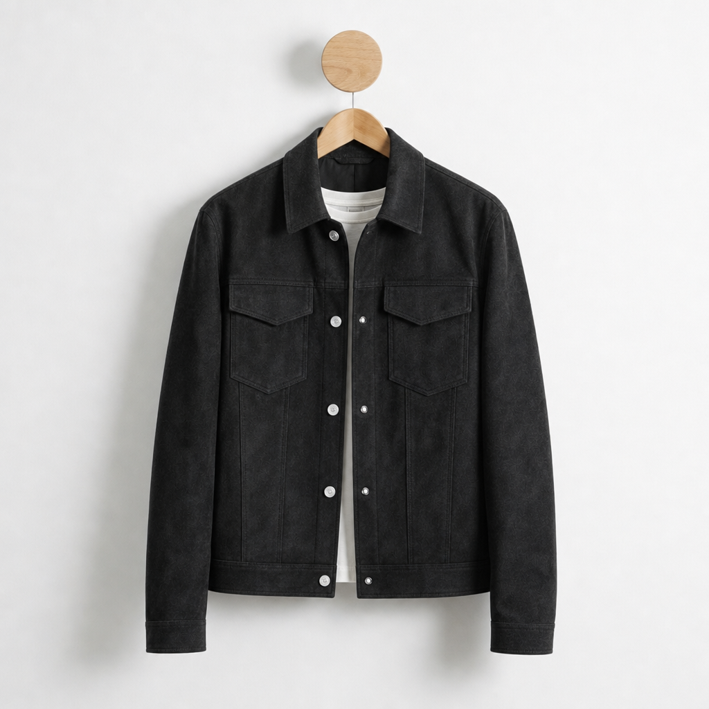 Chania Suede Button-Up Jacket in Black