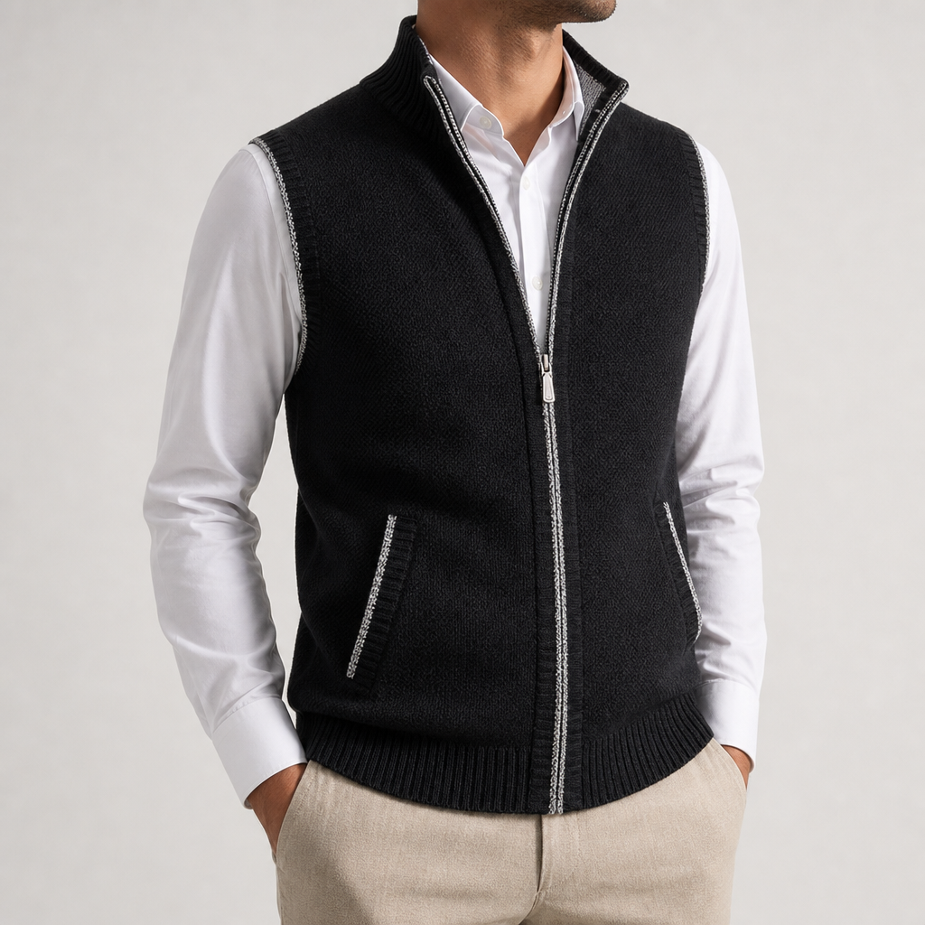 Denia Zip-Up Knit Vest in Black