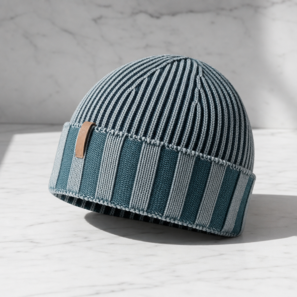 Maratea Vintage Ribbed Knit Beanie in Blue