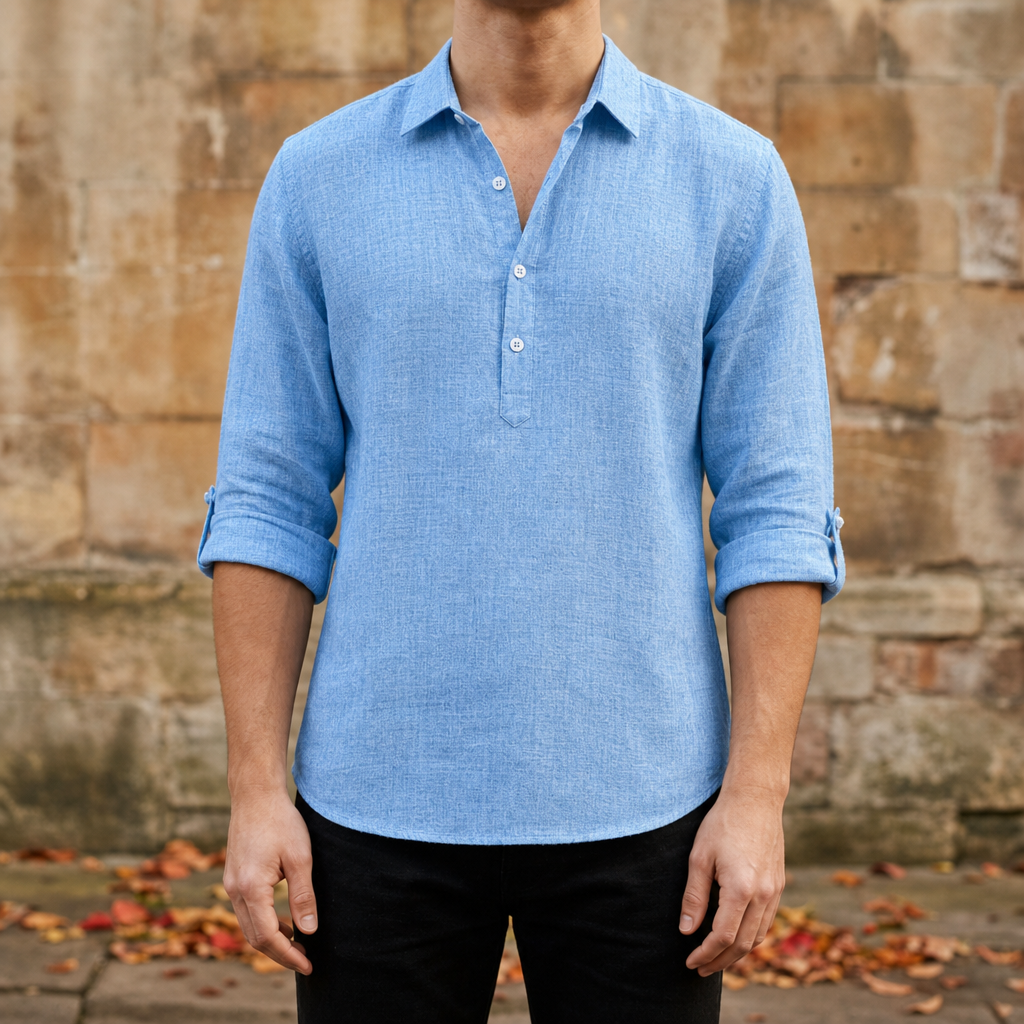 Vieste Linen Henley Shirt in Blue