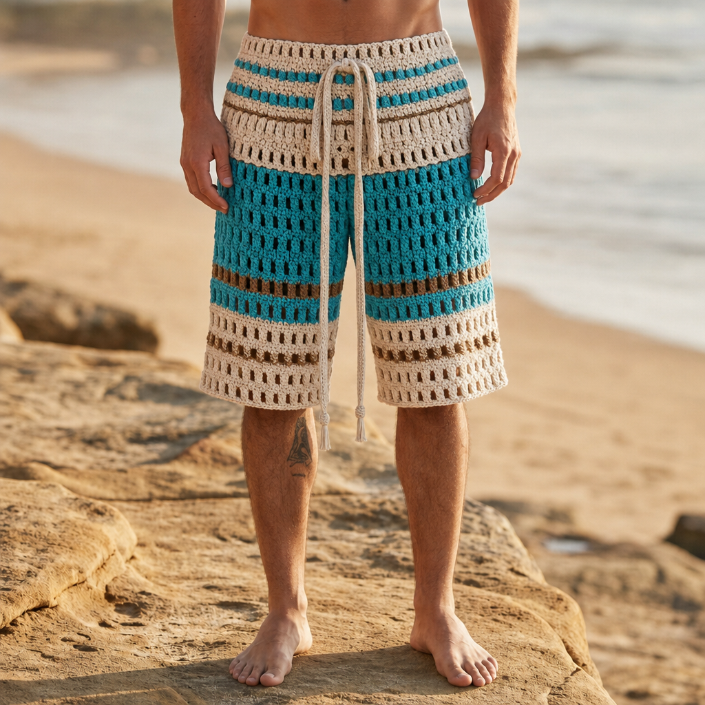Almeria Crochet Knit Shorts in Blue