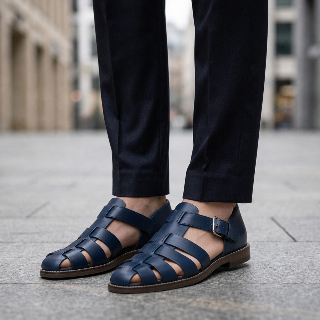 Getaria Leather Fisherman Sandals in Blue