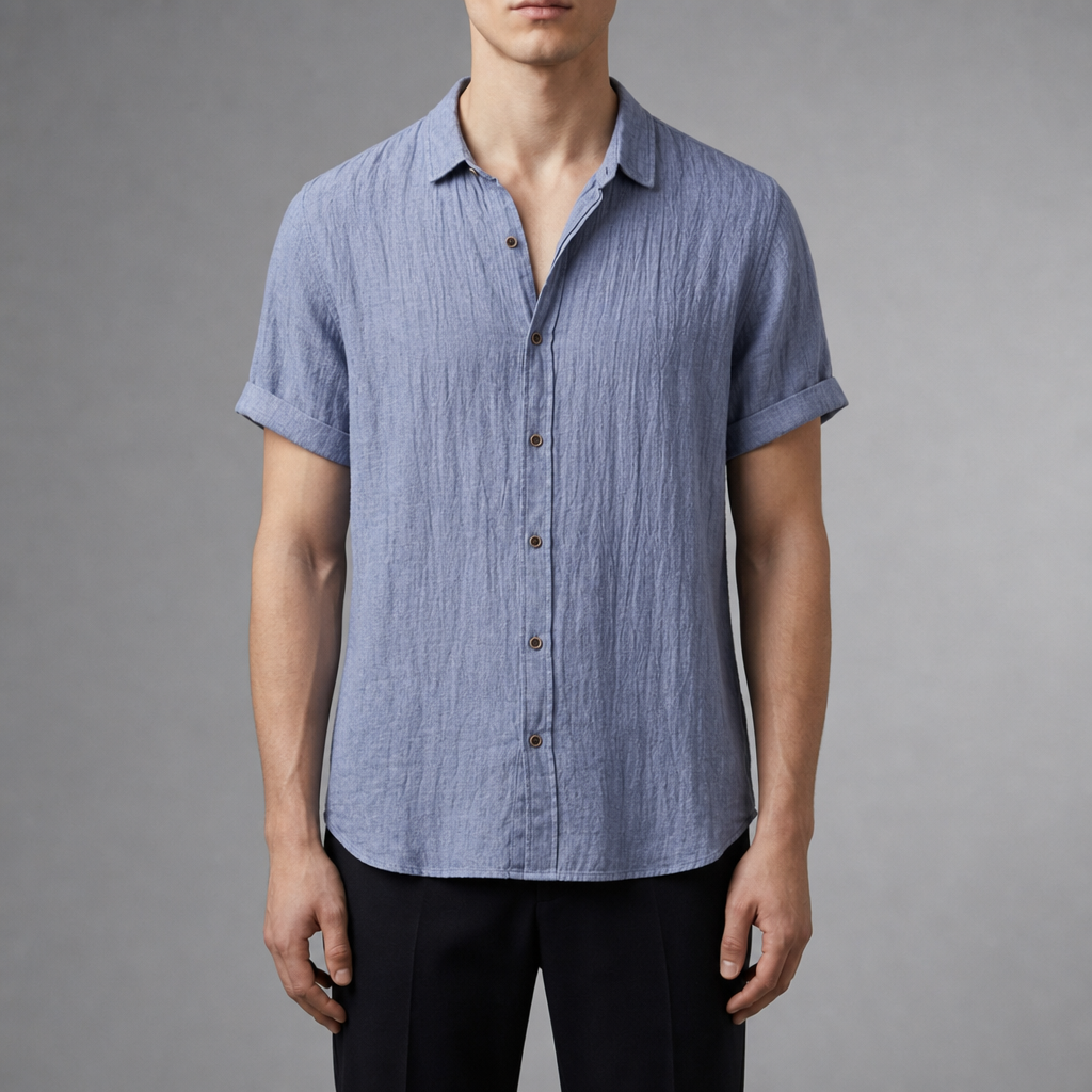Astypalaia Linen Short Sleeve Shirt in Blue