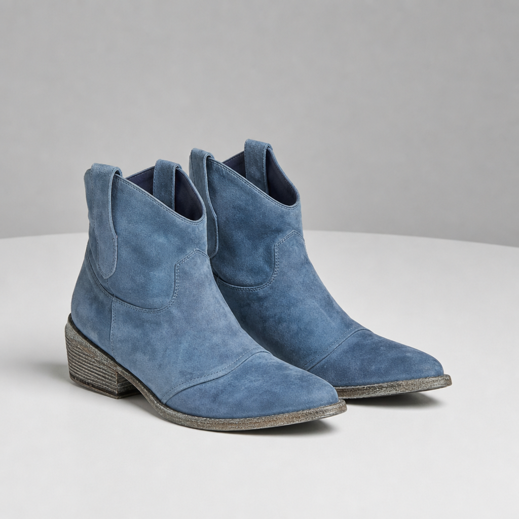 Arles Vintage Western Ankle Boots in Blue