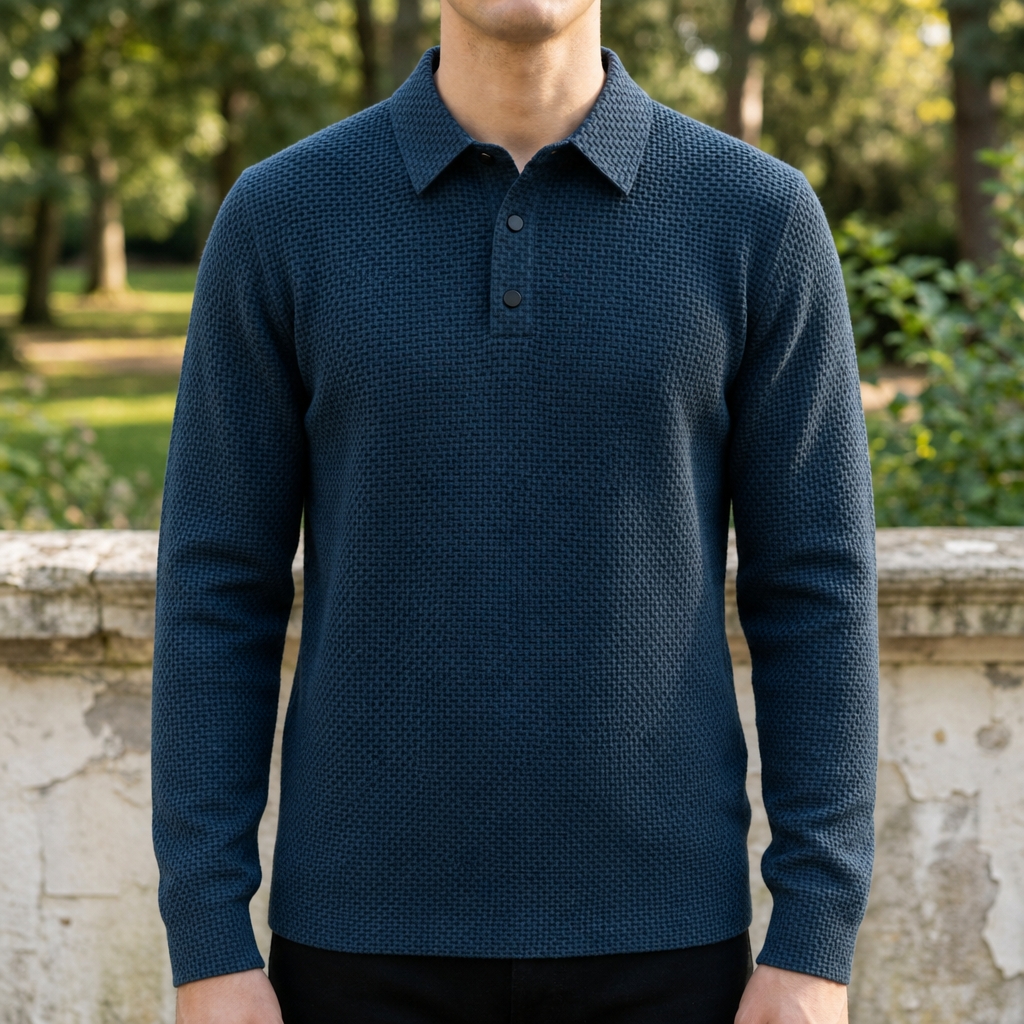Alassio Textured Knit Polo in Blue
