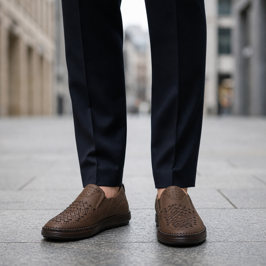 Lesvos Perforated Leather Loafers in Brown
