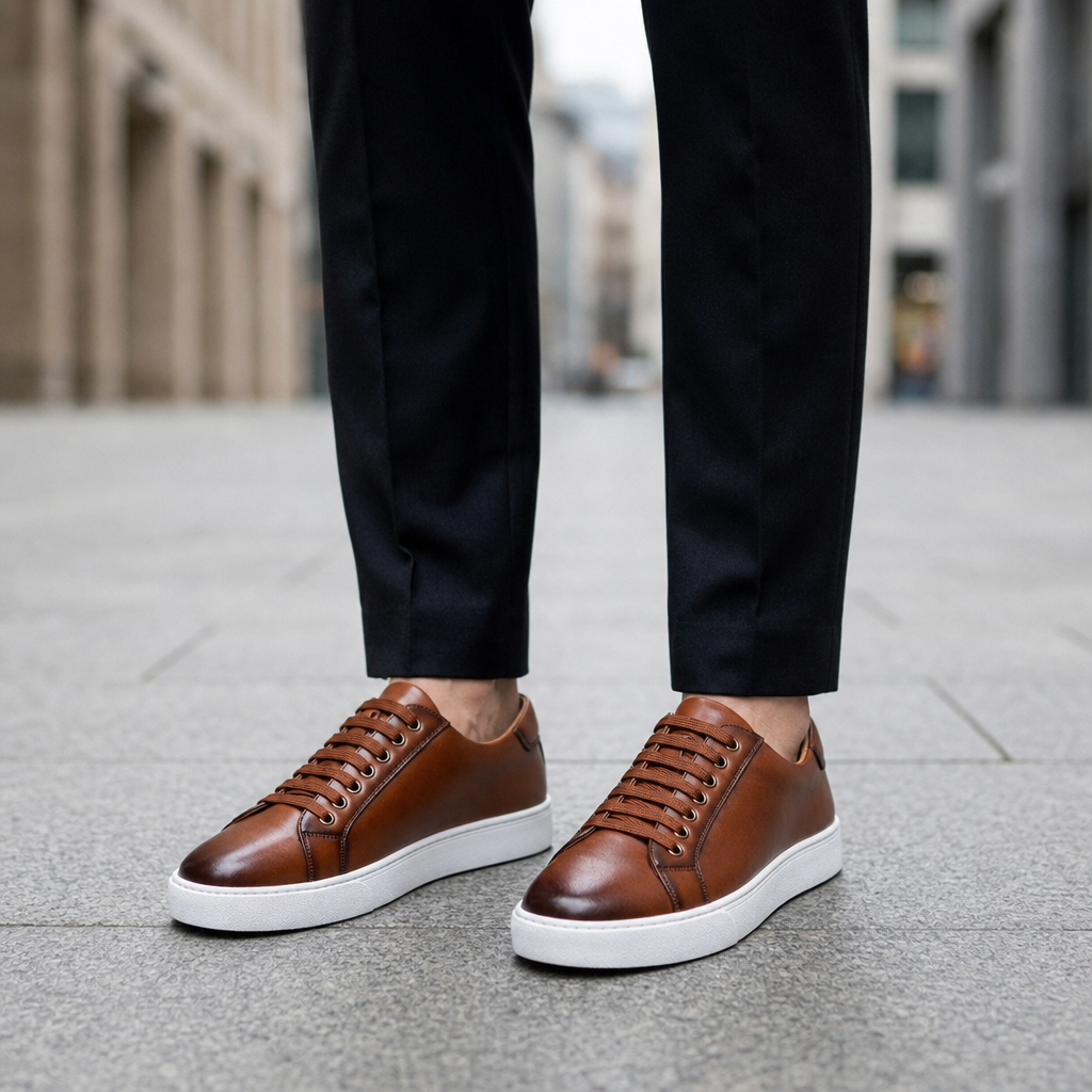 Hondarribia Leather Lace-Up Sneakers in Brown