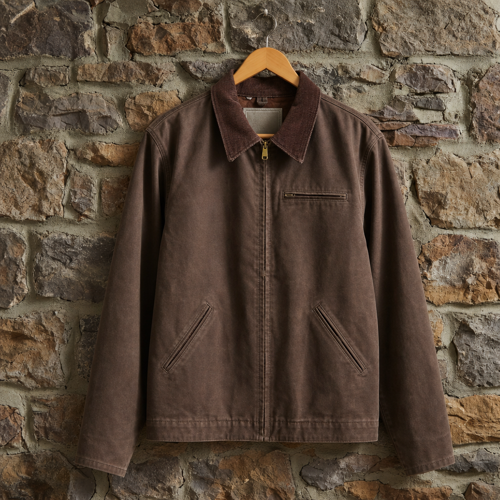 Astypalaia Corduroy Collar Work Jacket in Brown