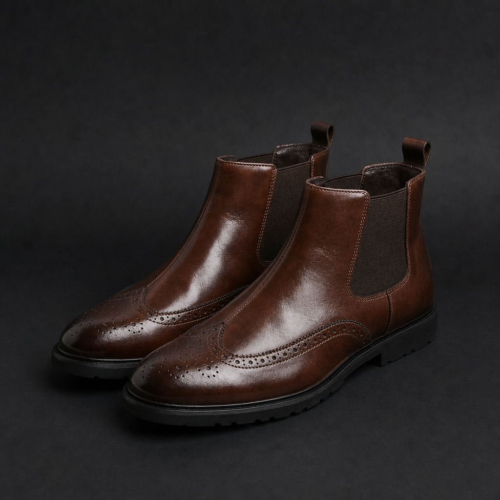 Anzio Brogue Chelsea Boots in Brown