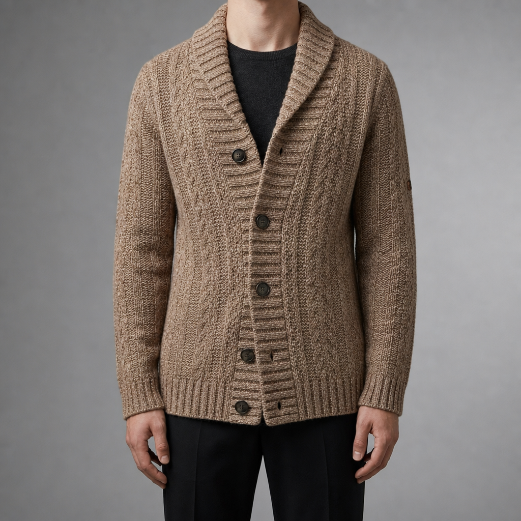 Cassis Vintage Lapel Knit Cardigan in Brown