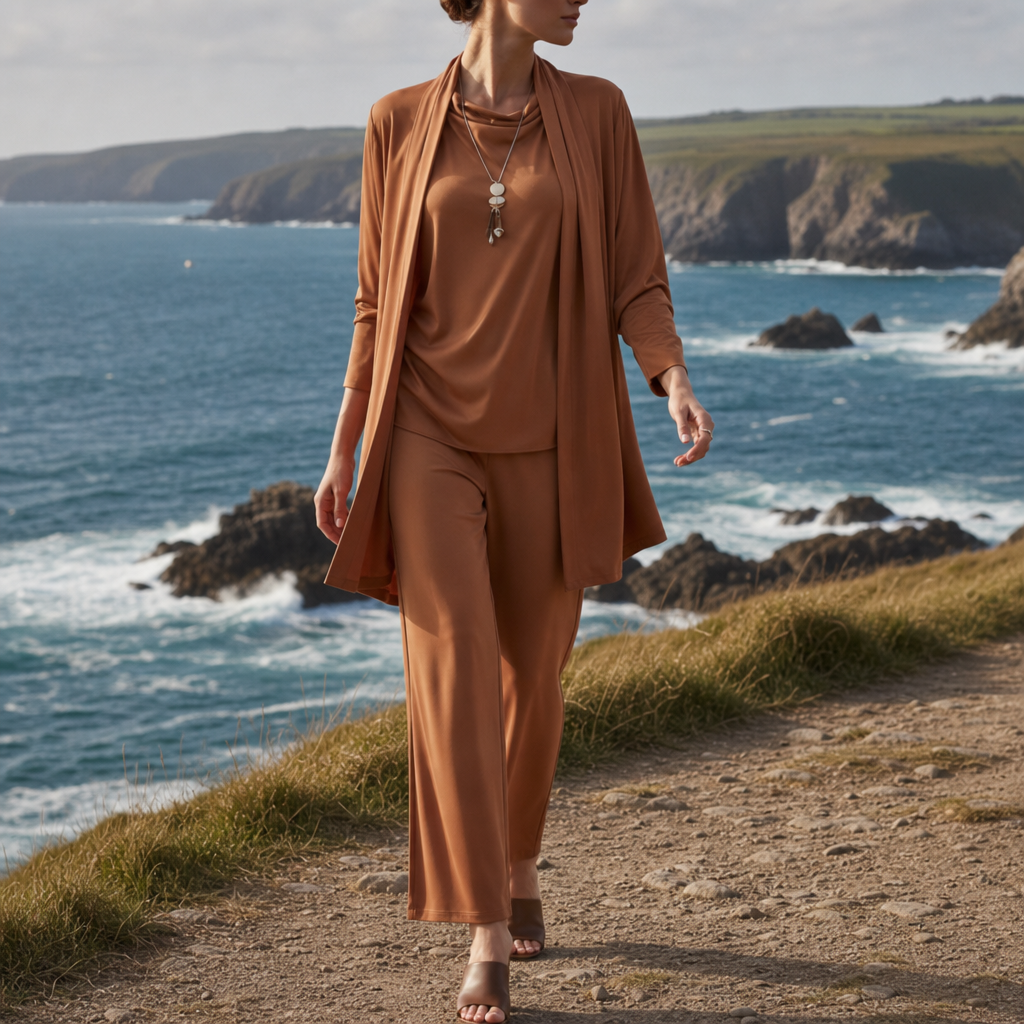Matera Three-Piece Loungewear Set in Caramel