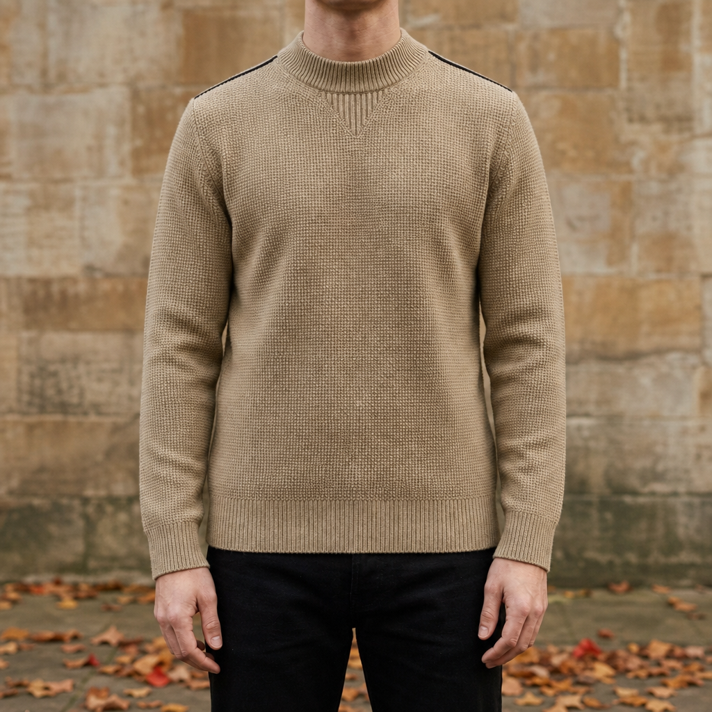 Lerici Jacquard Mock Neck Sweater in Camel