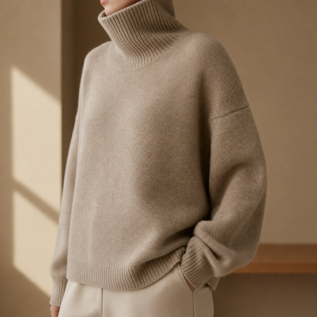 Ravello Oversized Turtleneck Sweater - HELIX TEST DELETE in Camel