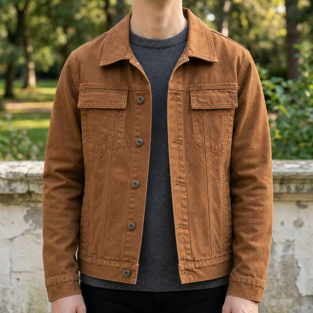 Lourmarin Brown Denim Barn Jacket in Caramel