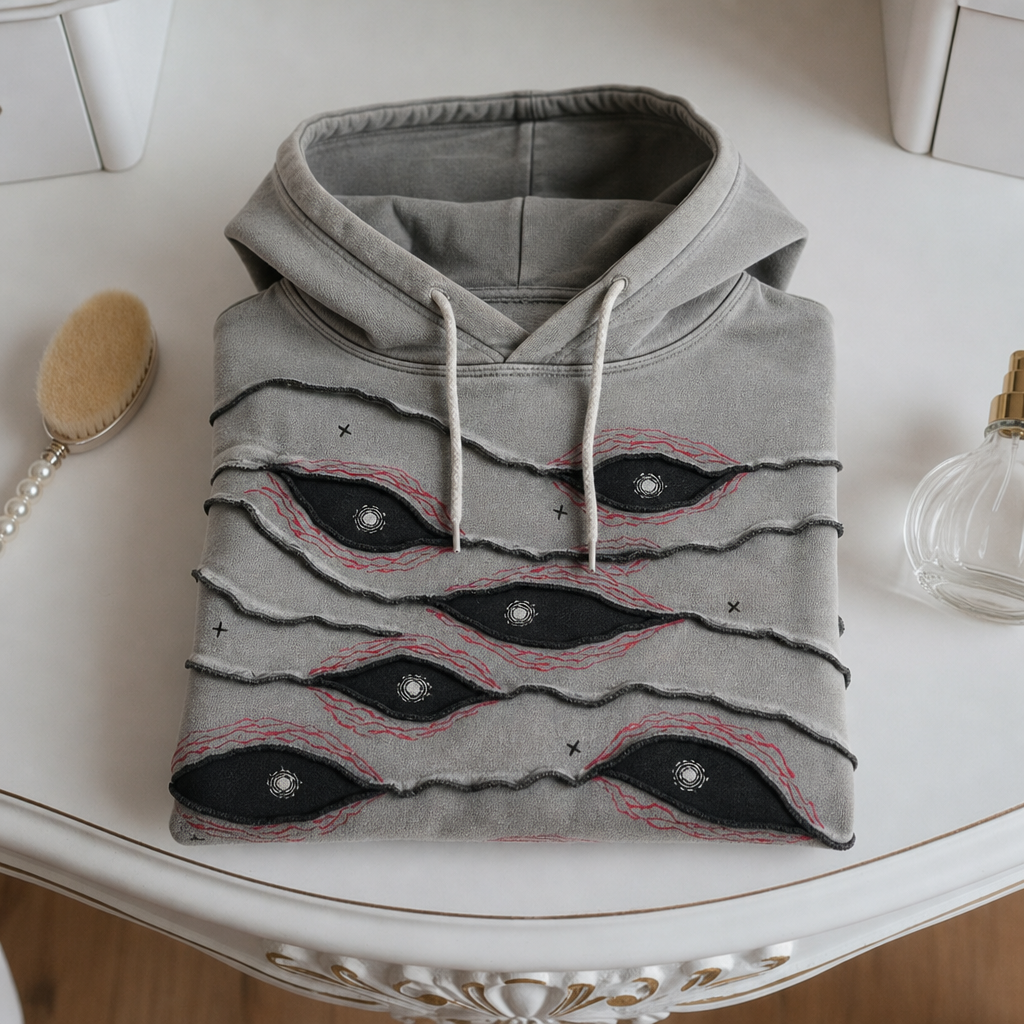 Trani Eye Patchwork Hoodie in Washed Charcoal