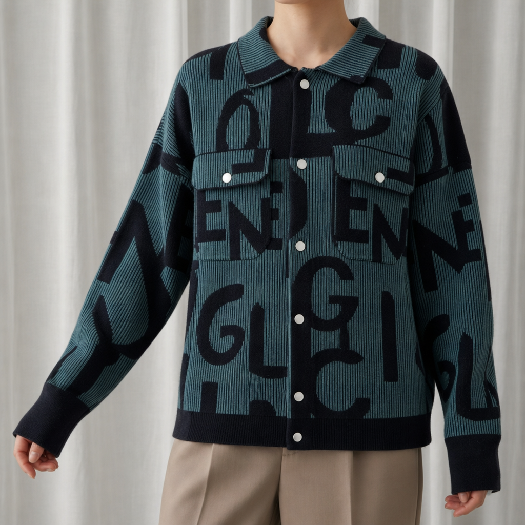 Alonnisos Graphic Knit Jacket in Dark Teal