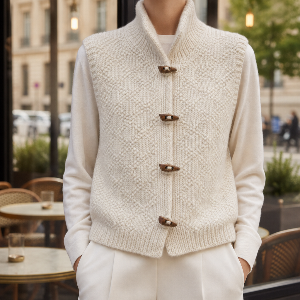 Bandol Chunky Knit Toggle Vest in Ivory Cream
