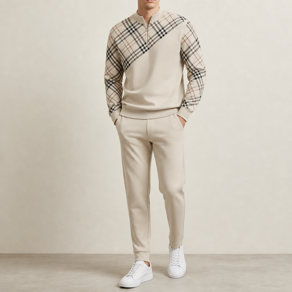 Mantova Striped Zip Tracksuit Set in Cream Beige