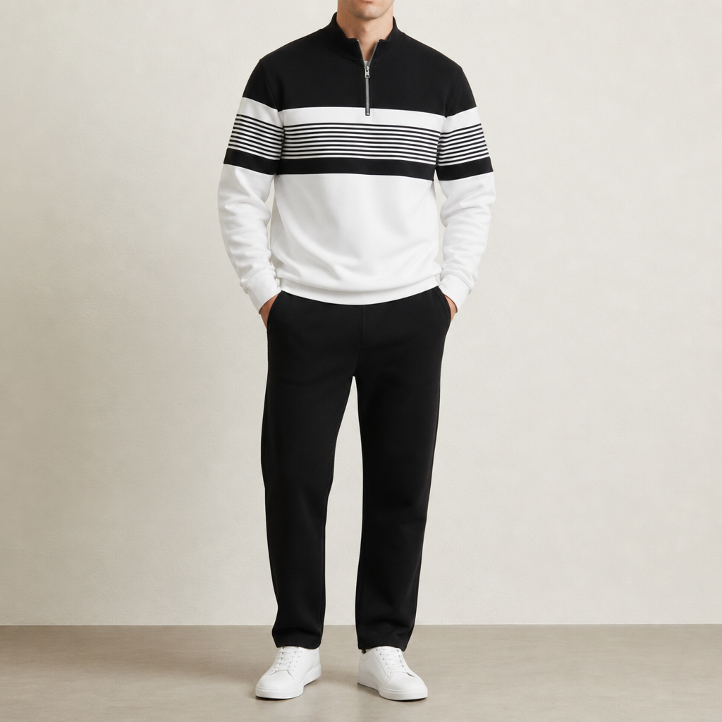 Lourmarin Striped Quarter-Zip Set in Black