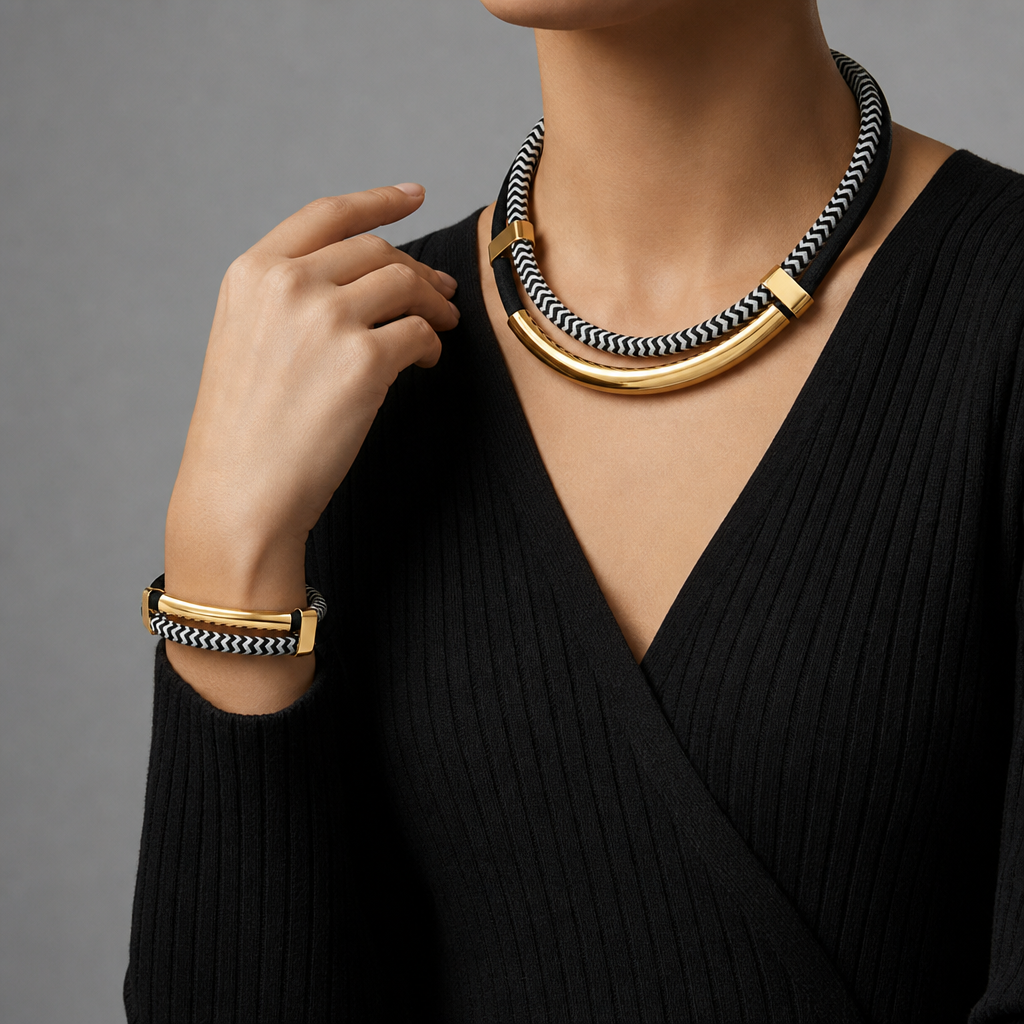 Obidos Rope Cord Jewelry Set in Gold