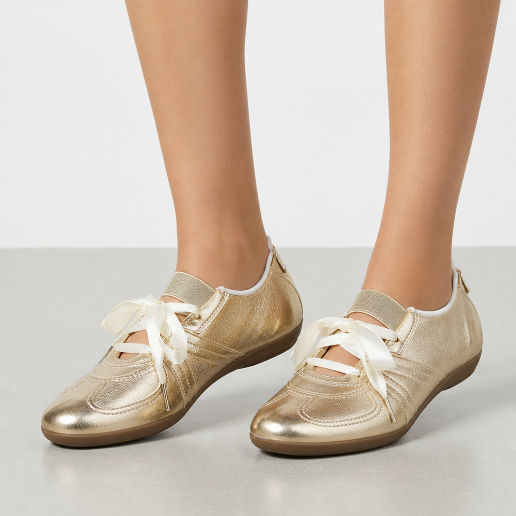 Ragusa Metallic Ribbon Sneakers in Gold