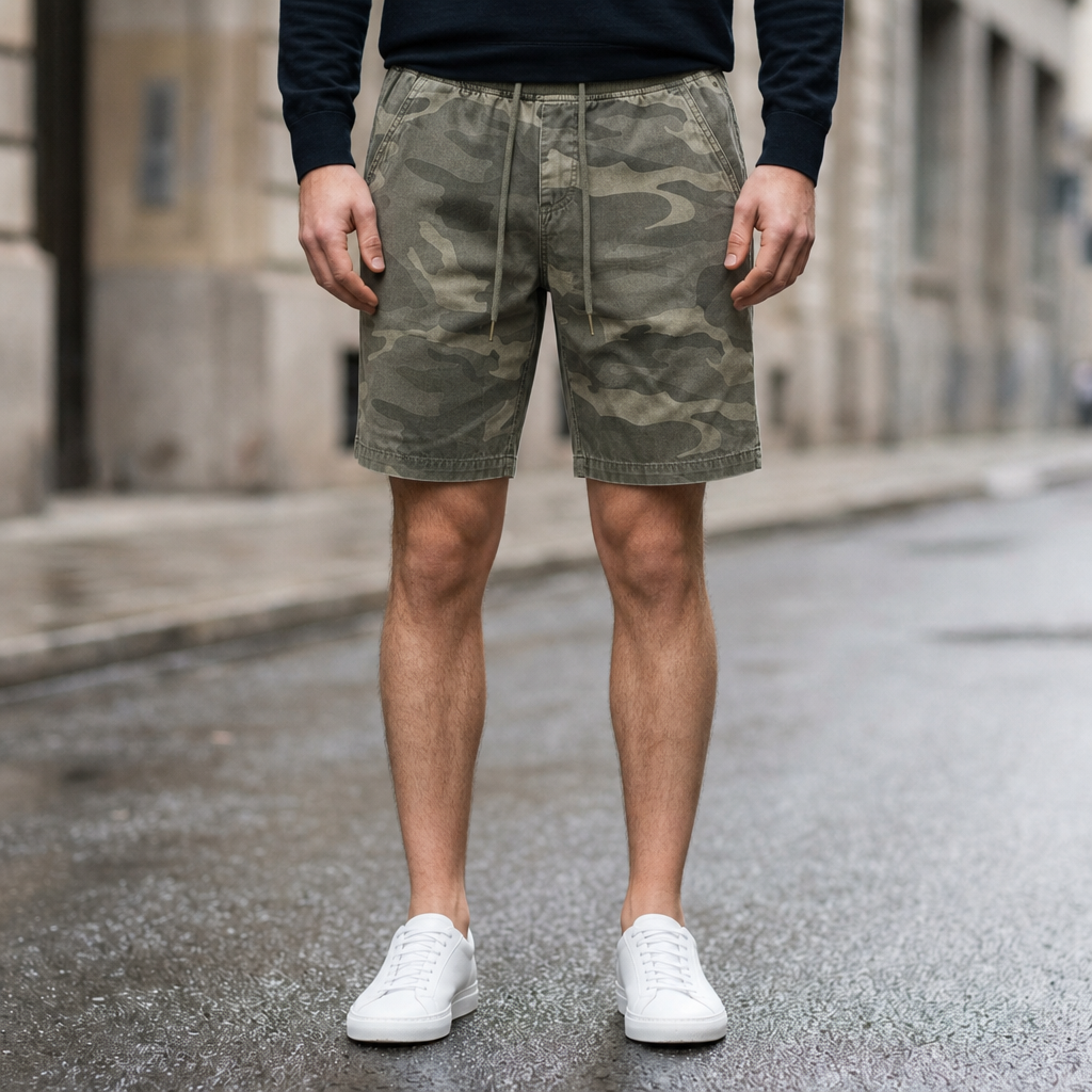Ragusa Camo Drawstring Shorts in Gray