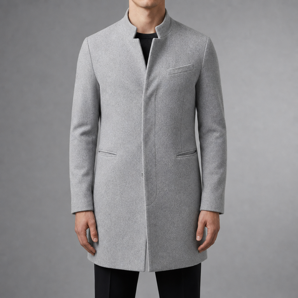 Trani Slim-Fit Stand Collar Topcoat in Gray
