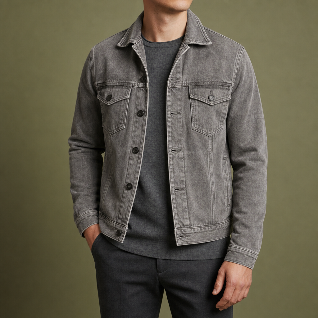 Mljet Vintage Washed Denim Jacket in Gray