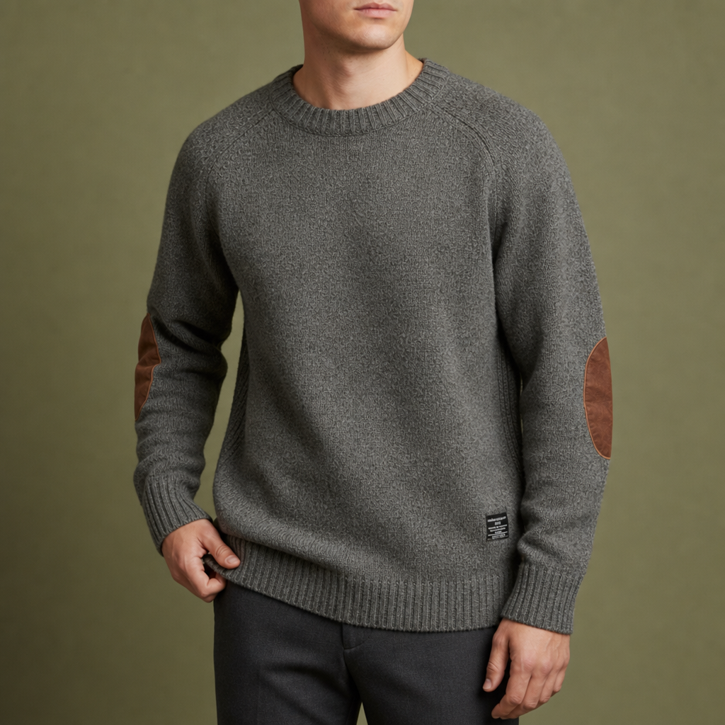Thassos Elbow Patch Sweater in Gray