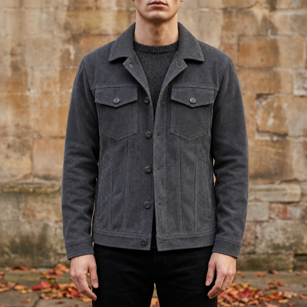 Modica Corduroy Button-Up Jacket in Gray
