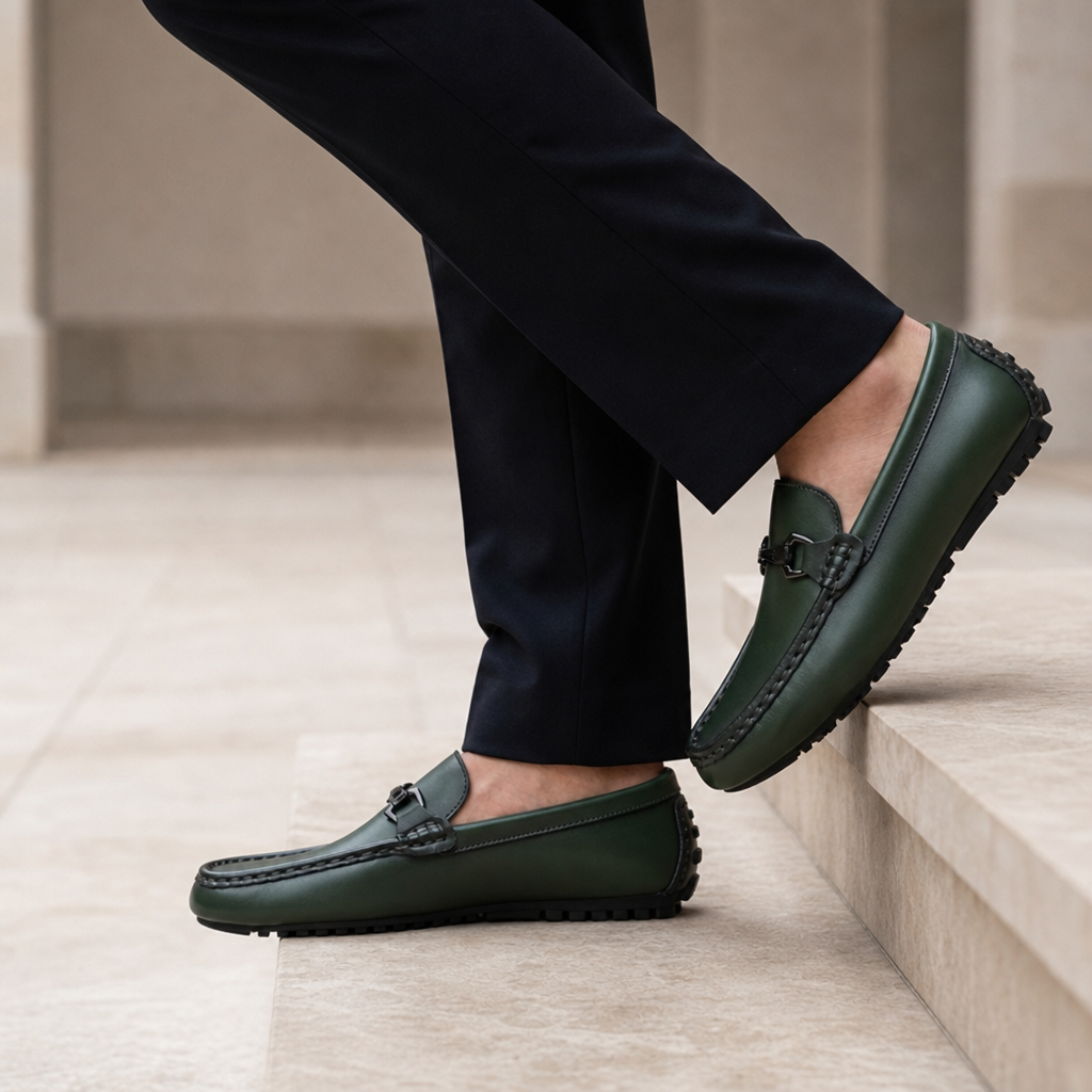 Mantova Leather Bit Loafers in Green
