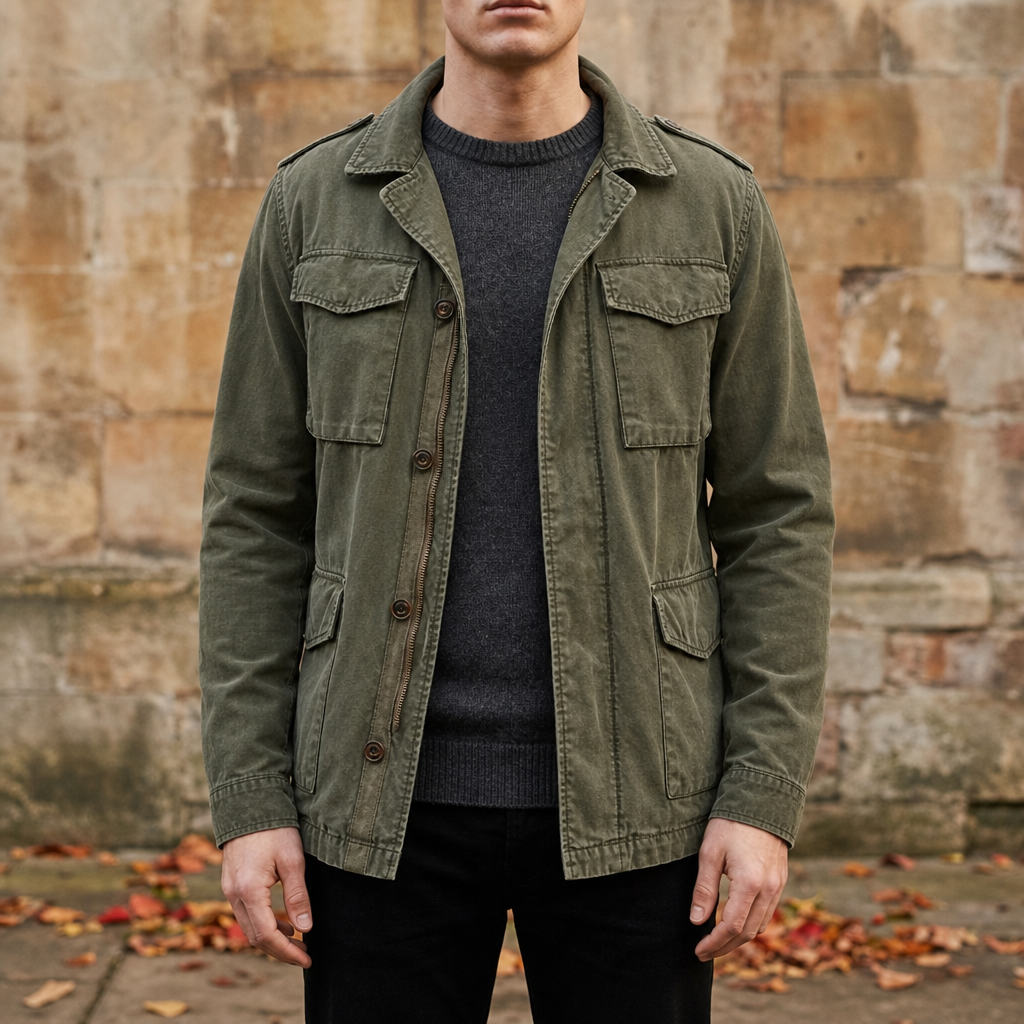Arezzo Vintage Military Field Jacket in Olive Green