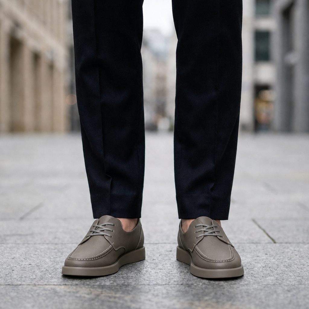 Montalcino Leather Moc-Toe Oxfords in Gray