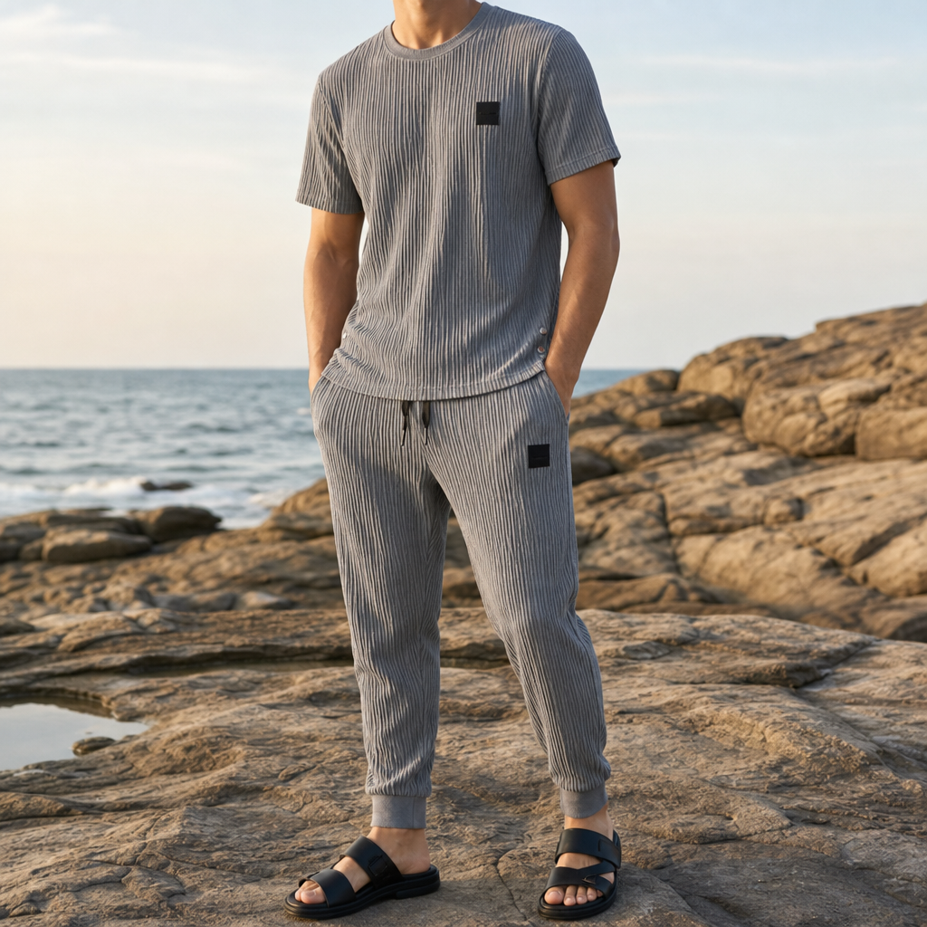 Poros Textured Ice Silk Set in Gray