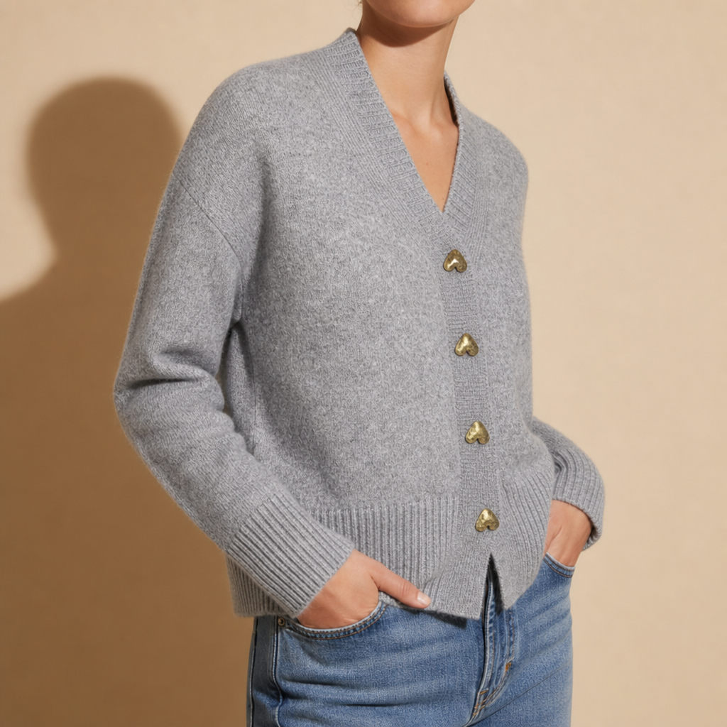 Obidos Heart Button Cardigan in Gray