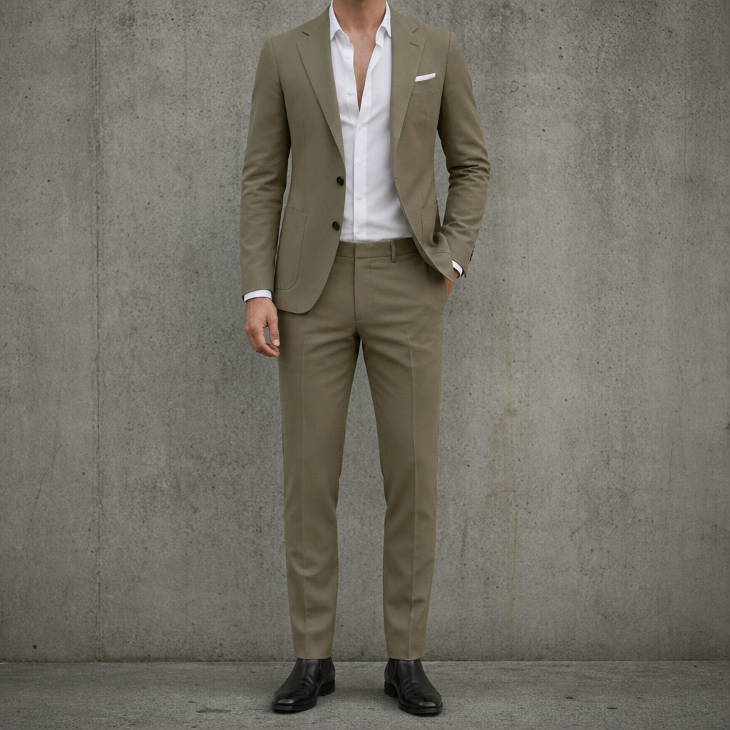 Kea Slim Fit Tailored Suit in Khaki Green