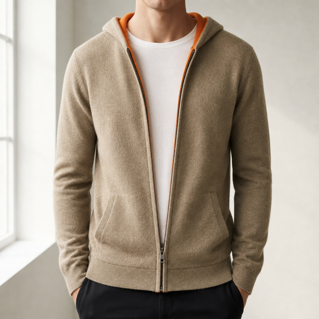 Polignano Reversible Cashmere Hoodie in Khaki/Orange